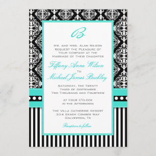 Faire-part de mariage blanc noir de turquoise de
