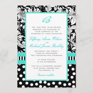Faire-part de mariage blanc noir de turquoise de
