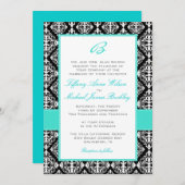 Faire-part de mariage blanc noir de turquoise de (Devant / Derrière)