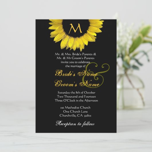 Faire-part de mariage blanc noir jaune de (Debout devant)