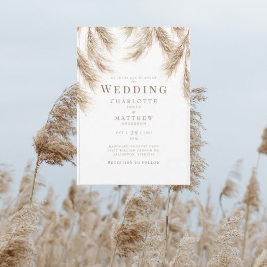 Faire-part de mariage blanc Pampas moderne