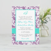 Faire-part de mariage blanc pourpre de turquoise (Debout devant)