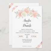 Faire-part de mariage blanc rose ruban en or rose (Devant / Derrière)