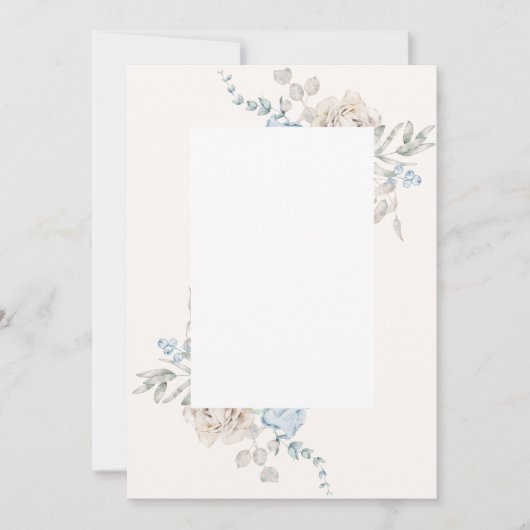 Faire-part de mariage blanc - roses bleu rose (Devant)