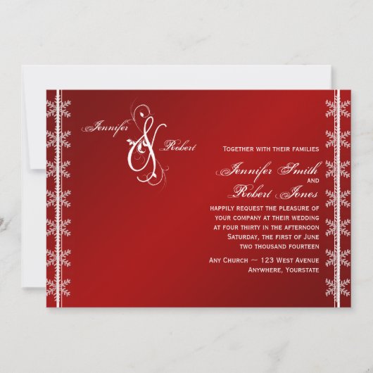 Faire-part de mariage blanc rouge d'hiver de (Devant)