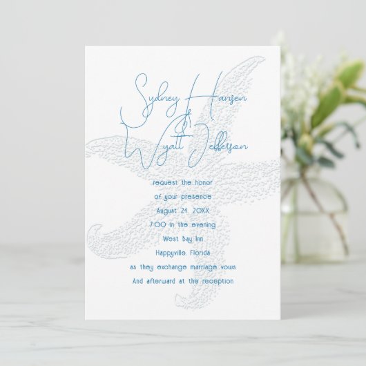Faire-part de mariage blanc simple Sea Star (Debout devant)