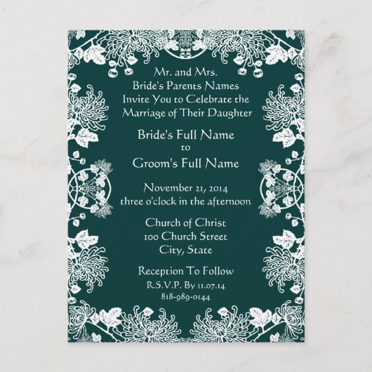 Faire-part de mariage Blanc Sur Mer Bleu Fleur Vin (Devant)