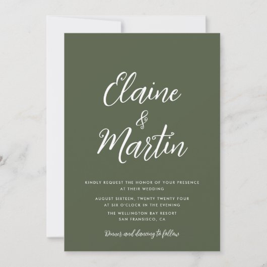 faire-part de mariage blanc vert olive (Devant)