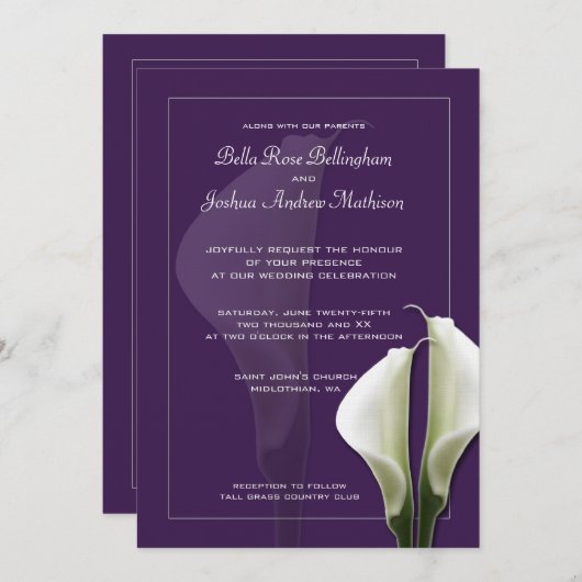 Faire-part de mariage blanche Calla Lillies sur vi (Devant / Derrière)