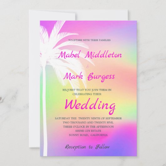 Faire-part de mariage blanche couleur palmier (Devant)