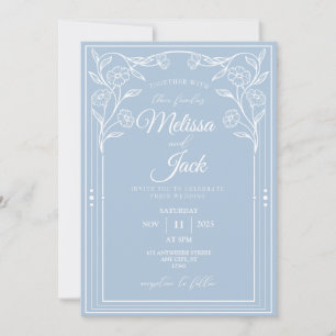 Faire-part de mariage blanche et bleue classique