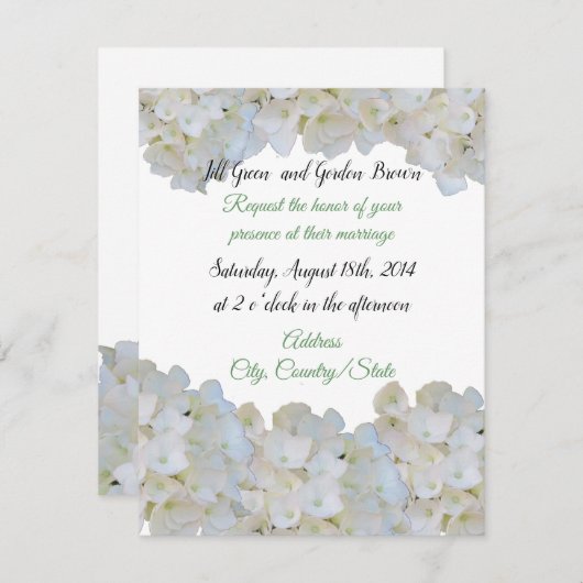 Faire-part de mariage blanche Hydrangea (Devant / Derrière)