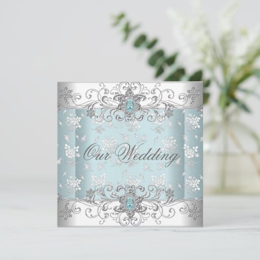 Faire-part de mariage bleu (Debout devant)