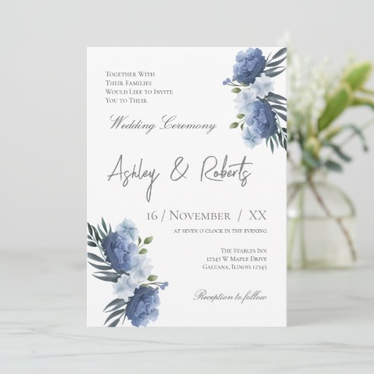 Faire-part de mariage bleu (Debout devant)