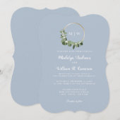 Faire-part de mariage bleu à monogramme élégant en (Devant / Derrière)