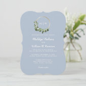 Faire-part de mariage bleu à monogramme élégant en (Debout devant)