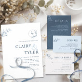 Faire-part de mariage bleu à monogramme moderne él