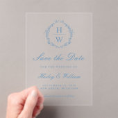 Faire-part de mariage bleu à monogramme vintage (In situ (ordinateur de poche))