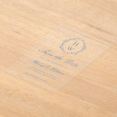 Faire-part de mariage bleu à monogramme vintage (Poser)