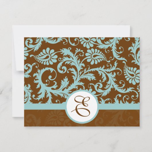 Faire-part de mariage bleu aqua damassé sur fond m (Devant)