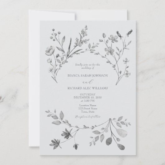 Faire-part de mariage bleu argent Boho (Devant)