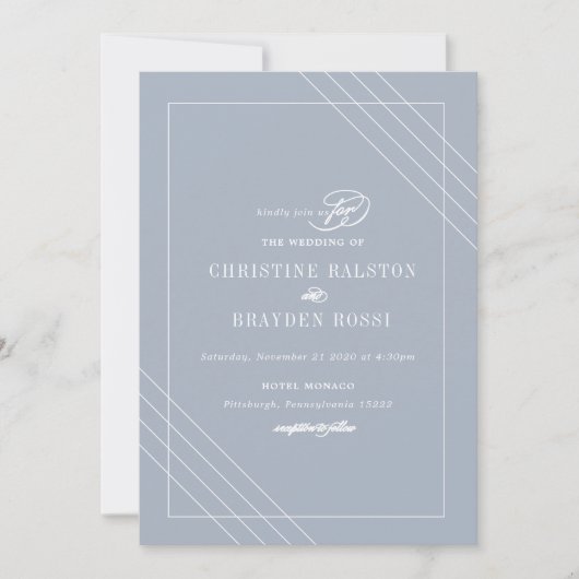 Faire-part de mariage Bleu Art déco (Devant)