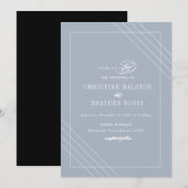 Faire-part de mariage Bleu Art déco (Devant / Derrière)