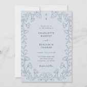 Faire-part de mariage bleu avec monogramme (Devant)