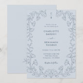Faire-part de mariage bleu avec monogramme (Devant / Derrière)