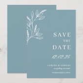 Faire-part de mariage bleu avec motifs botaniques (Devant / Derrière)