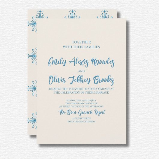 Faire-part de mariage bleu Azulejo