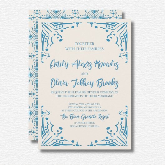 Faire-part de mariage bleu Azulejo