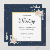 Faire-part de mariage bleu bleu bleu bleu rose (Devant / Derrière)