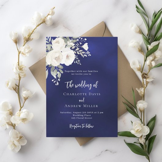 Faire-part de mariage bleu bleu marine