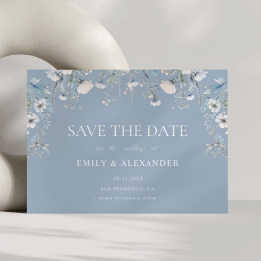 Faire-part de mariage bleu botanique