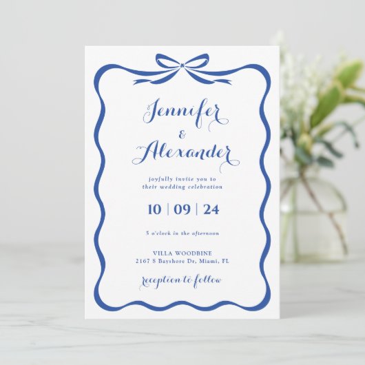 Faire-part de mariage Bleu Bow (Debout devant)