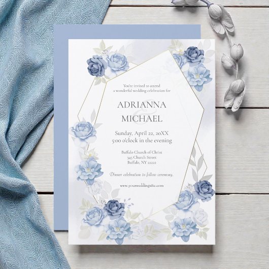Faire-part de mariage bleu clair aquarelle