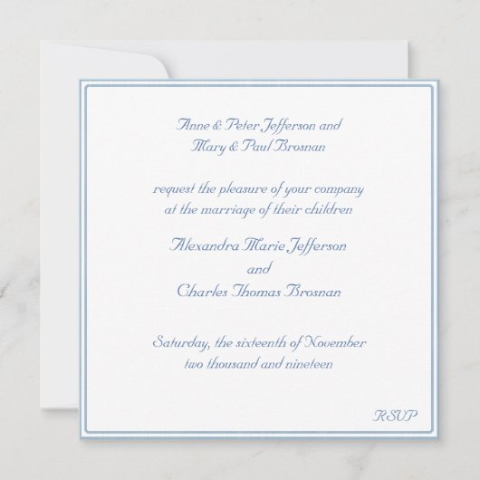Faire-part de mariage bleu clair et blanc Carré (Devant)