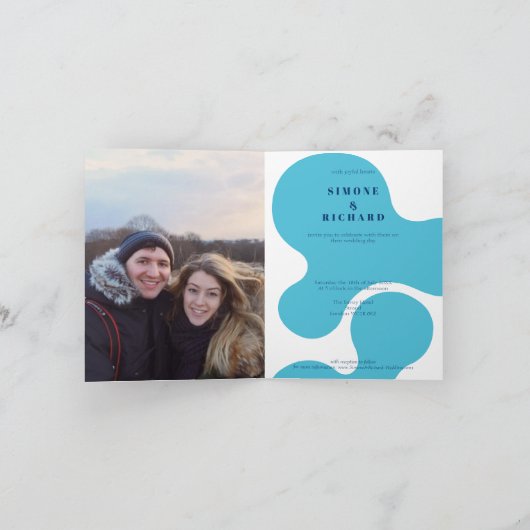 Faire-part de mariage bleu cool (Intérieur)