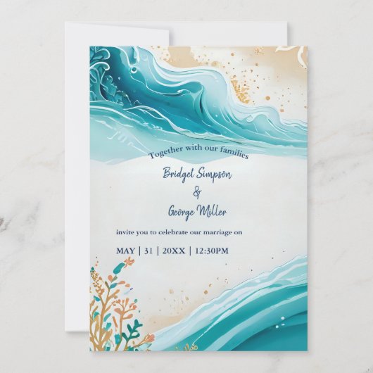 faire-part de mariage bleu côtier (Devant)