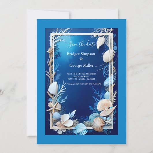 faire-part de mariage bleu côtier (Devant)