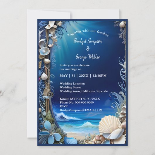 faire-part de mariage bleu côtier (Devant)