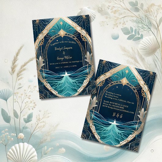 faire-part de mariage bleu côtier