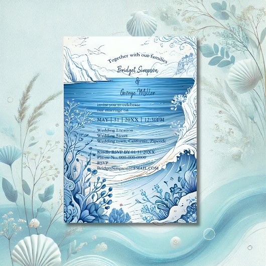 faire-part de mariage bleu côtier