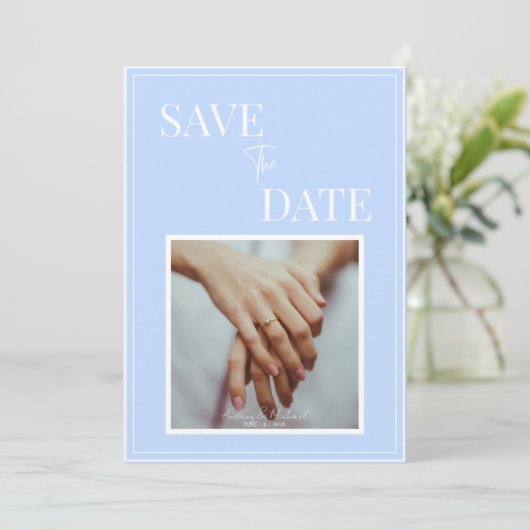 Faire-part de mariage Bleu Côtiers – Élégant (Debout devant)