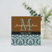 Faire-part de mariage bleu de brun de monogramme (Debout devant)