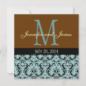 Faire-part de mariage bleu de brun de monogramme (Devant)
