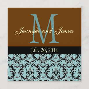 Faire-part de mariage bleu de brun de monogramme