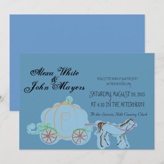 Faire-part de mariage bleu de Cendrillon (Devant / Derrière)