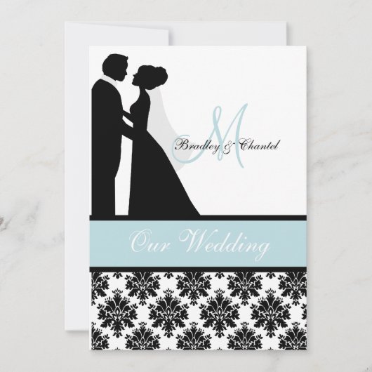 Faire-part de mariage bleu de couples de mariage (Devant)
